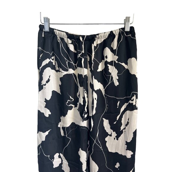 H&M Silky Drawstring Pants Black & Ivory Wide Leg - Picture 2 of 6